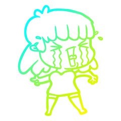 cold gradient line drawing cartoon woman in tears