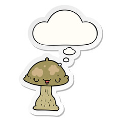 cartoon toadstool and thought bubble as a printed sticker