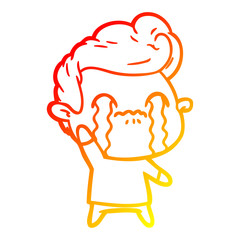 warm gradient line drawing cartoon man crying
