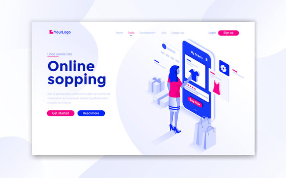 Flat Modern design of website template - Online Shopping