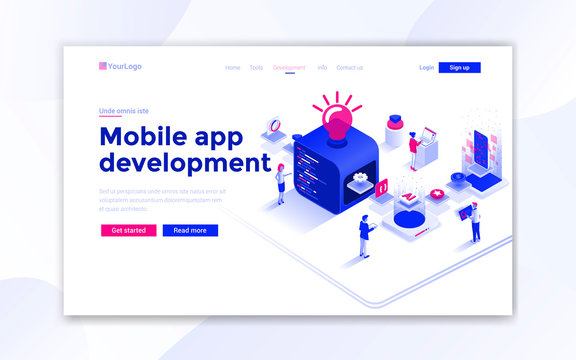 Flat Modern design of website template - Mobile app development
