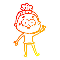 warm gradient line drawing cartoon happy old woman