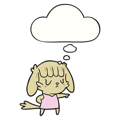 cartoon dog girl pointing and thought bubble