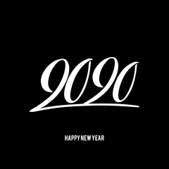 Happy New Year 2020 poster with hand drawn lettering.