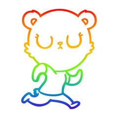 rainbow gradient line drawing peaceful cartoon bear running