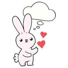 cute cartoon rabbit with love hearts and thought bubble