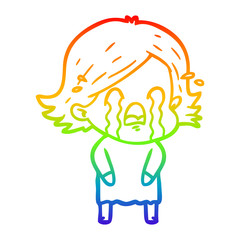 rainbow gradient line drawing cartoon woman crying