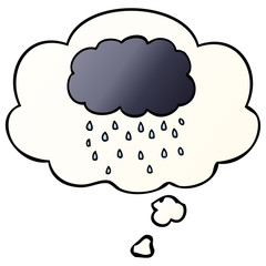 cartoon cloud raining and thought bubble in smooth gradient style