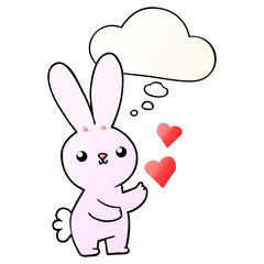 cute cartoon rabbit with love hearts and thought bubble in smooth gradient style