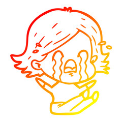 warm gradient line drawing cartoon woman crying