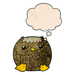 cartoon owl and thought bubble in grunge texture pattern style