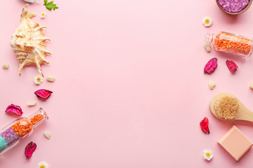 Obraz premium Beautiful spa composition on color background