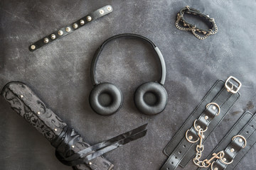 Heavy metal music wih headphones