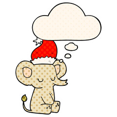 cute christmas elephant and thought bubble in comic book style