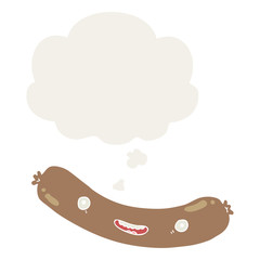 cartoon sausage and thought bubble in retro style