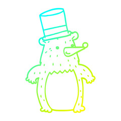 cold gradient line drawing cartoon bear in top hat