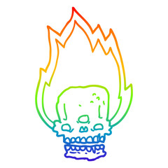 rainbow gradient line drawing spooky cartoon flaming skull
