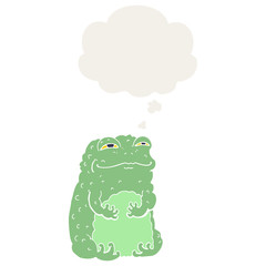 cartoon smug toad and thought bubble in retro style