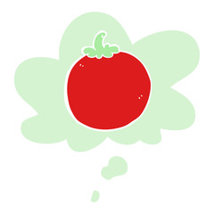 cartoon tomato and thought bubble in retro style