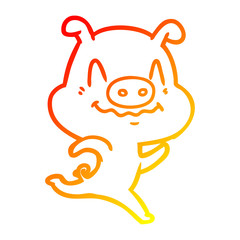 warm gradient line drawing nervous cartoon pig