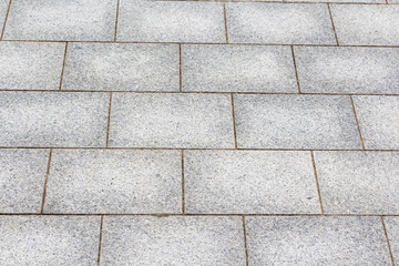 A street pavement of antique rectangular floor tiles.