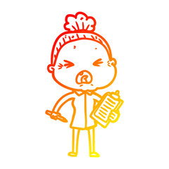 warm gradient line drawing cartoon angry old woman