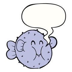 cartoon puffer fish and speech bubble