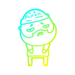 cold gradient line drawing cartoon worried man with beard