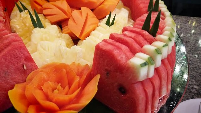 Closeup of fresh carved mix fruits on the table, mixed of Thai fruitsUntitled Project