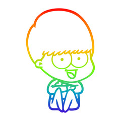 rainbow gradient line drawing happy cartoon boy
