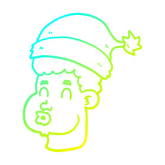 cold gradient line drawing cartoon man wearing christmas hat