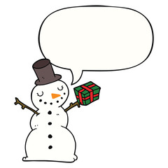 cartoon snowman and speech bubble