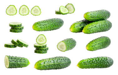 Green cucumber. Vegetable isolated over white background.