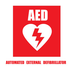 AED,automated external defibrillator / aed sign with heart and electricity symbol flat vector icon