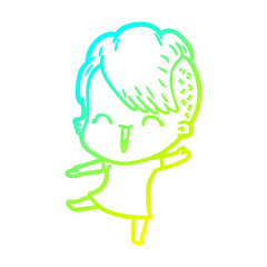 cold gradient line drawing cartoon happy hipster girl