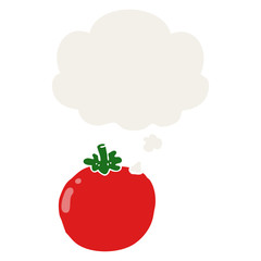 cartoon tomato and thought bubble in retro style