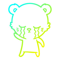 cold gradient line drawing crying cartoon bear