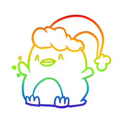 rainbow gradient line drawing penguin wearing christmas hat