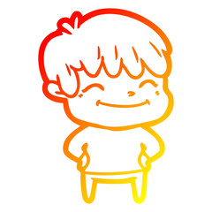warm gradient line drawing happy cartoon boy