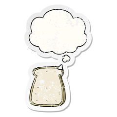 cartoon slice of bread and thought bubble as a distressed worn sticker