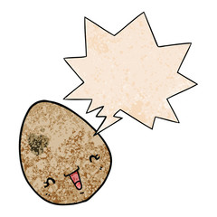 cartoon egg and speech bubble in retro texture style