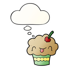 cartoon cupcake and thought bubble in smooth gradient style