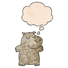 cartoon hippo and thought bubble in grunge texture pattern style