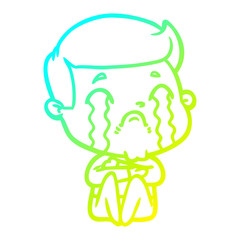 cold gradient line drawing cartoon man crying