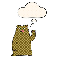 cartoon bear and thought bubble in comic book style