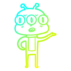 cold gradient line drawing confused three eyed alien