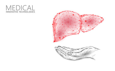 Medical symbol liver doctor online concept. Medical consultation app. Web healthcare diagnosis drugstore network banner. Delivery market background low poly vector