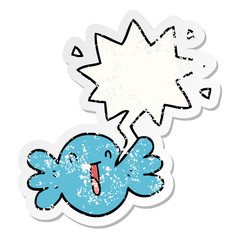 cartoon happy candy and speech bubble distressed sticker