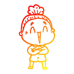 warm gradient line drawing cartoon happy old lady