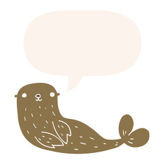 cartoon seal and speech bubble in retro style